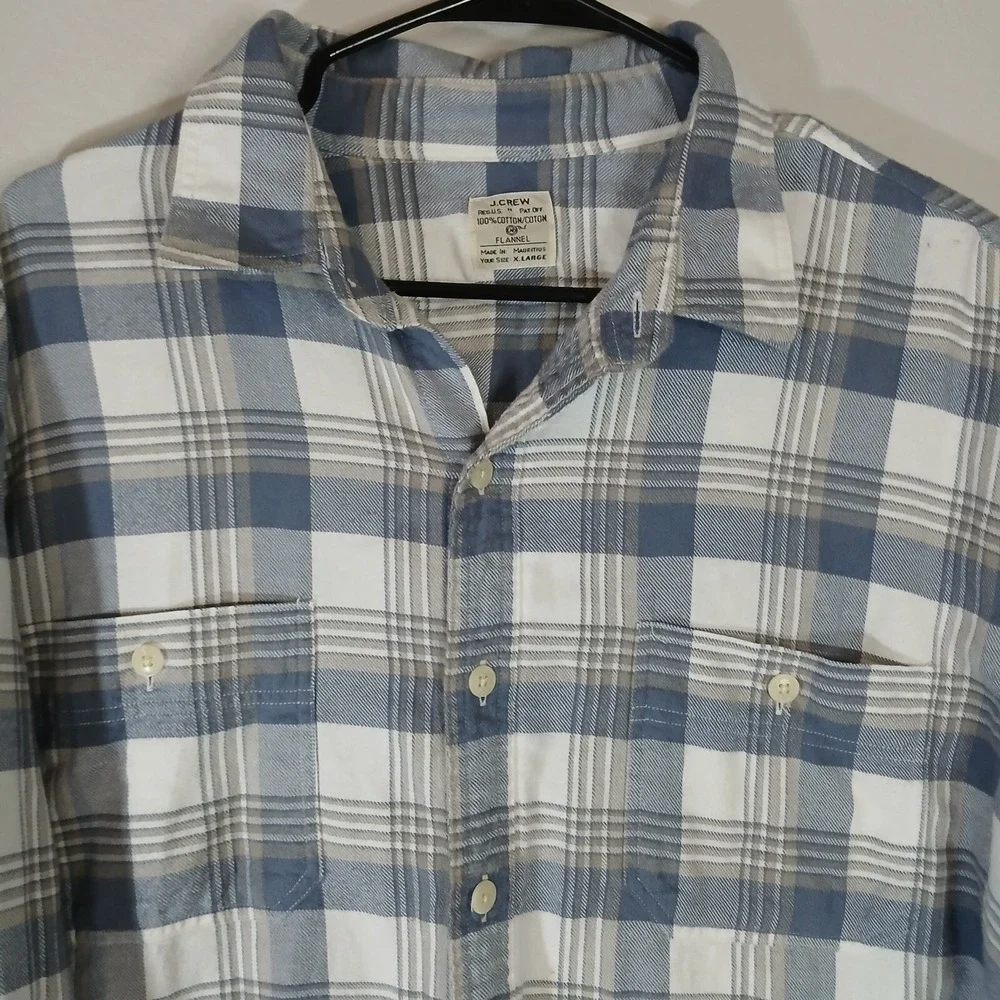 J Crew Button Up Plaid Long Sleeve Flannel Slim Men's Size XL Blue Cotton AA017